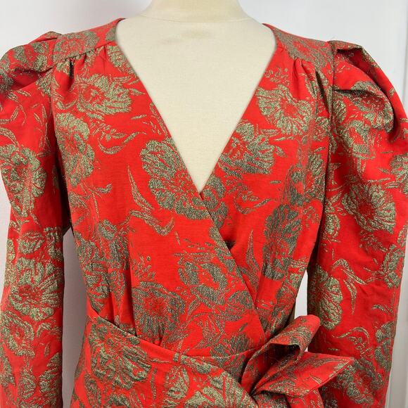 Happy X Nature Kate Hudson Women's Mini Dress Red/Gold Embroidered Glam Size 6 - Picture 5 of 16